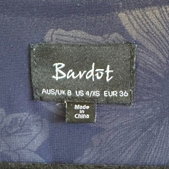 Bardot Floral Tie Front Blouse XS | Navy Ruffle Sleeve V-Neck Boho Top - Picture 2 of 6